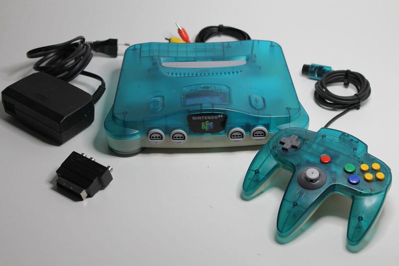 Laden Sie das Bild in Galerie -Viewer, Nintendo N64 Konsole Blau/Transparent mit Controller + original Kabel
