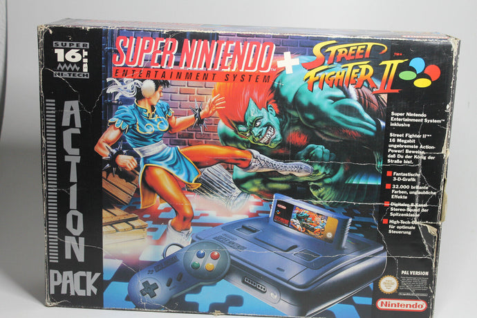 Super Nintendo SNES Konsole + Street Fighter 2 II Action Pack Set OVP RAR